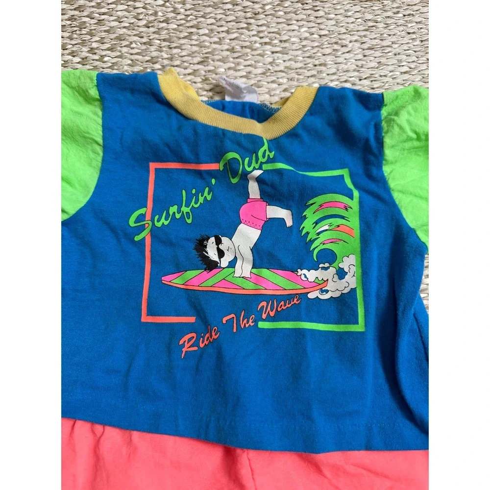 Vintage Neon Surfin Dud Toddler Set 24/18 Retro Beach skate surf tee shorts 80's